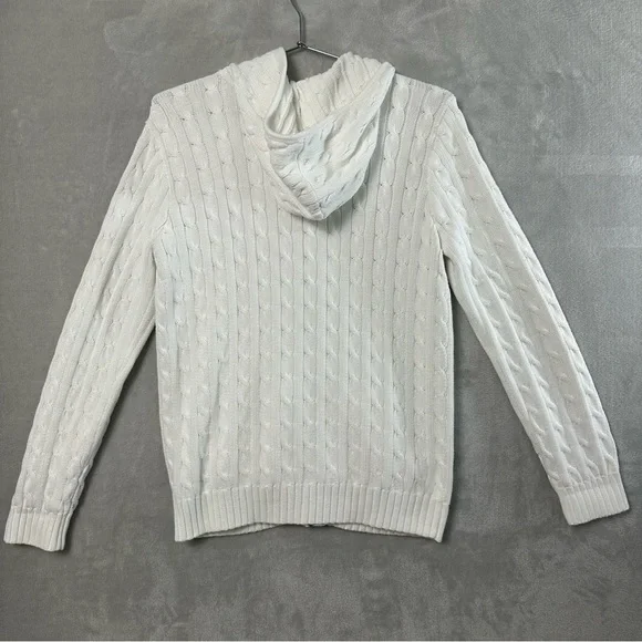 Vtg Ralph Lauren Cable Knit Full Zip Hoodie Sweater Womens XL White Preppy READ - Picture 9 of 13
